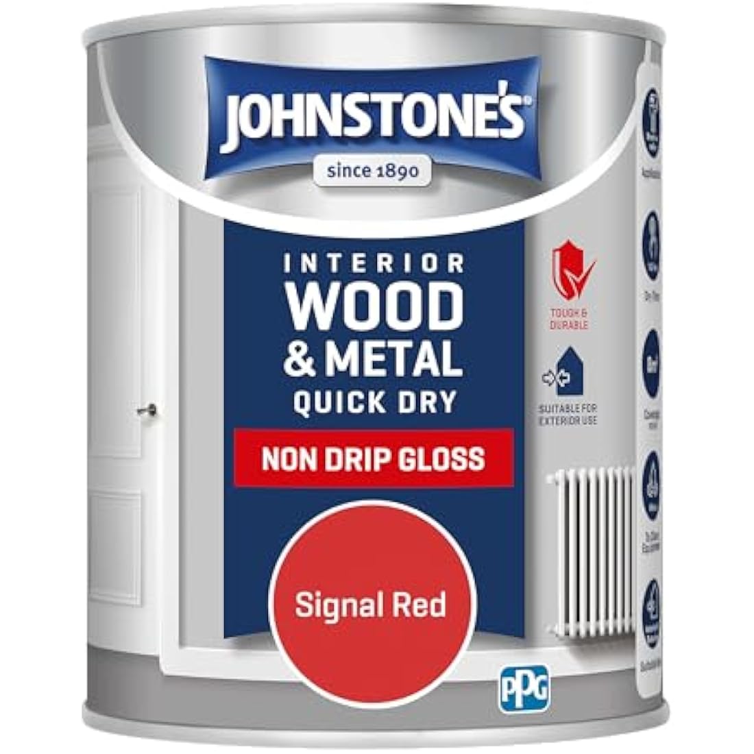 Johnstone's Signal Red Gloss Wood & Metal Radiator Paint – 750ml
