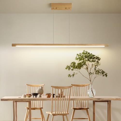 Mikeru 100cm Ash Wood Linear Pendant Light | Dimmable LED Island Lighting