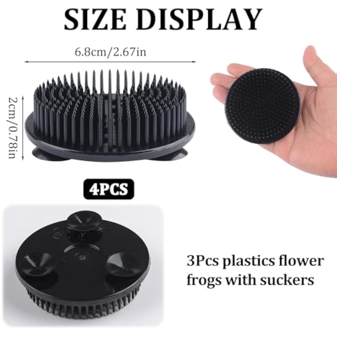 WANDIC Round Black Plastic Flower Frog – 4 Pcs Ikebana Kenzan Holder