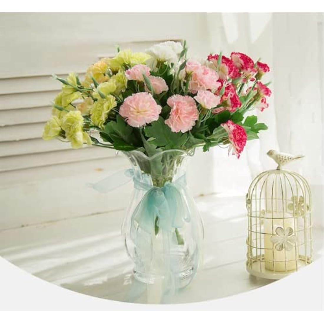 Artificial Carnations – 40 Heads UV Resistant Silk Bouquet