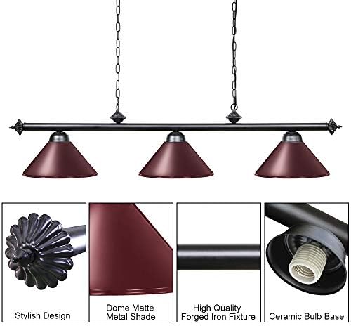 Wellmet 59-Inch 3-Light Pool Table Light | Matte Red/White Billiard Lamp