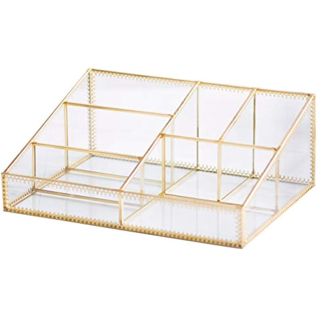 Jolof Store Glass Makeup Organizer – Gold Antique Cosmetic Storage Box