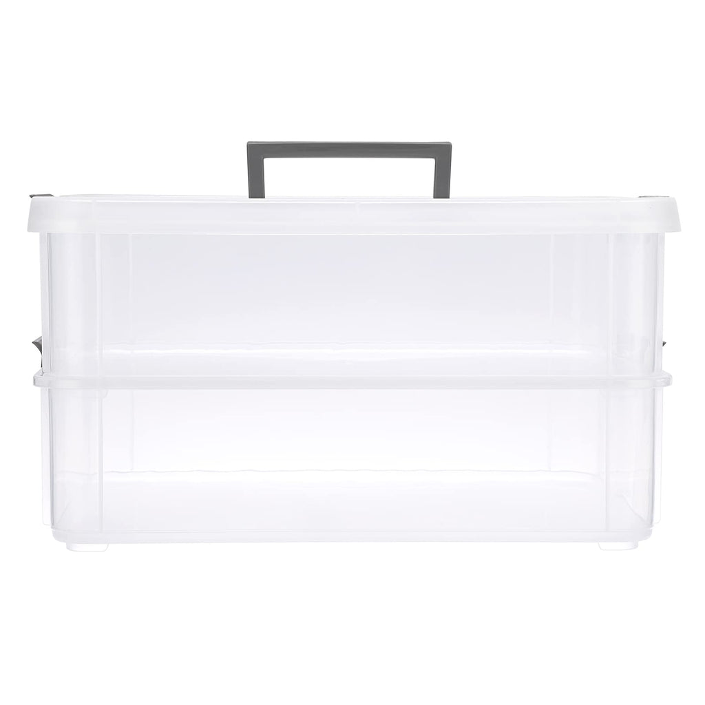 IGNPION 2-Tier Stackable Craft Storage Box Plastic Adjustable Storage Containers with Carry Handle Transparent Containers Organiser for Art & Craft - image 5