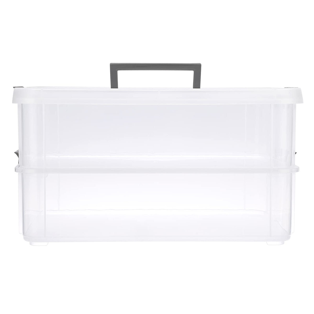 IGNPION 2-Tier Stackable Craft Storage Box Plastic Adjustable Storage Containers with Carry Handle Transparent Containers Organiser for Art & Craft - image 5