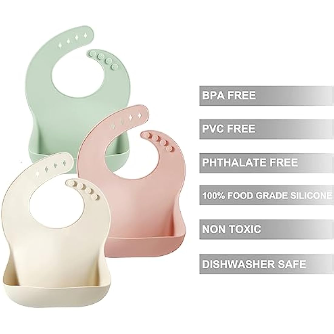 PandaEar Silicone Baby Bibs – 3 Pack Waterproof Feeding Bibs with Pocket