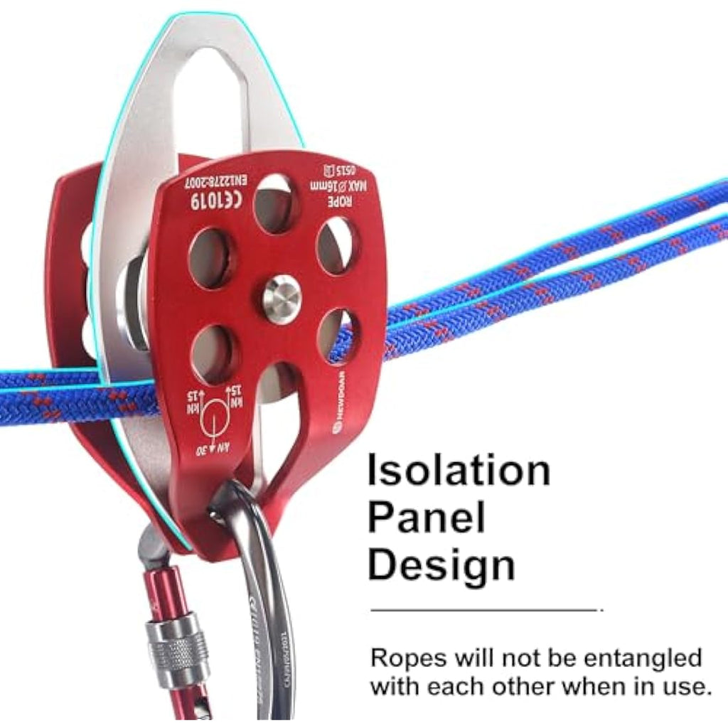 NewDoar 30KN Double Rescue Pulley | 16mm Rope Sheave for Arborist