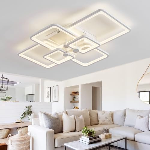 HIHIHOMY Modern 6-Ring LED Ceiling Light | Dimmable Geometric Lamp, 78W White