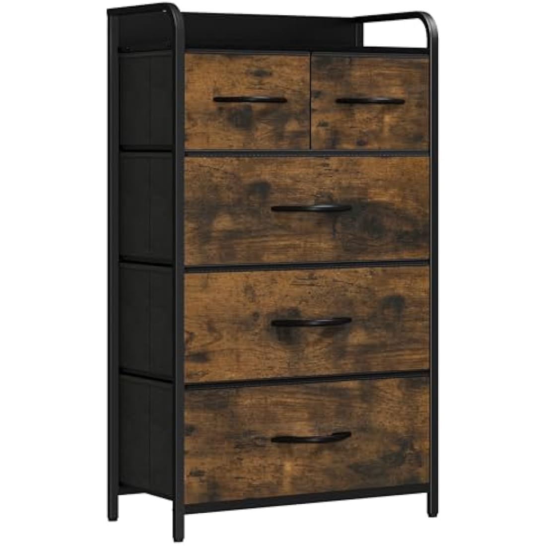 YITAHOME 5-Drawer Fabric Dresser – Rustic Brown Storage Chest with Metal Frame