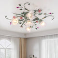 Vintage Floral Ceiling Light – Pink Ceramic Rose Chandelier