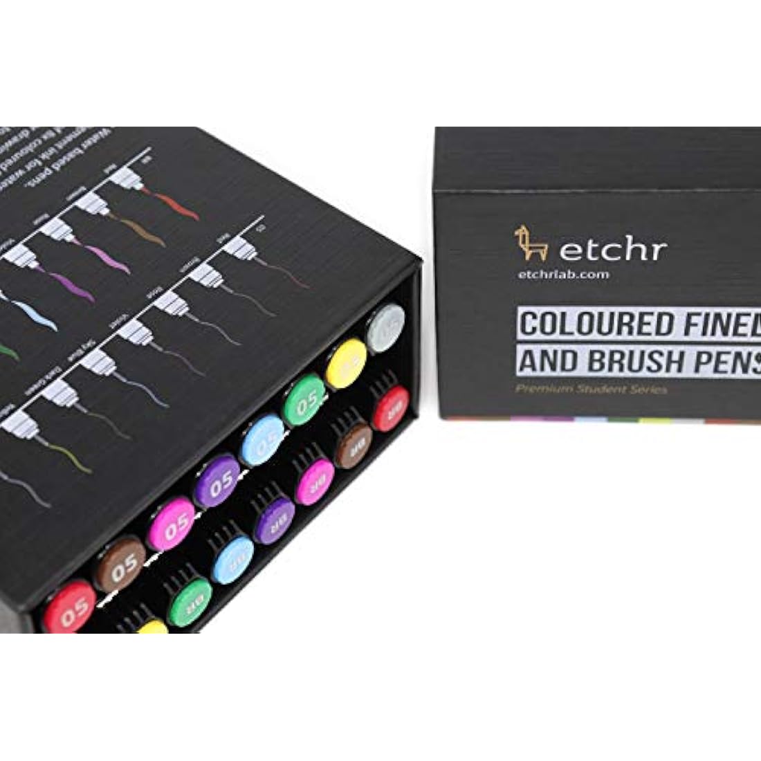 Etchr Coloured Fineliners and Brush Pens – 16 Piece Waterproof Set