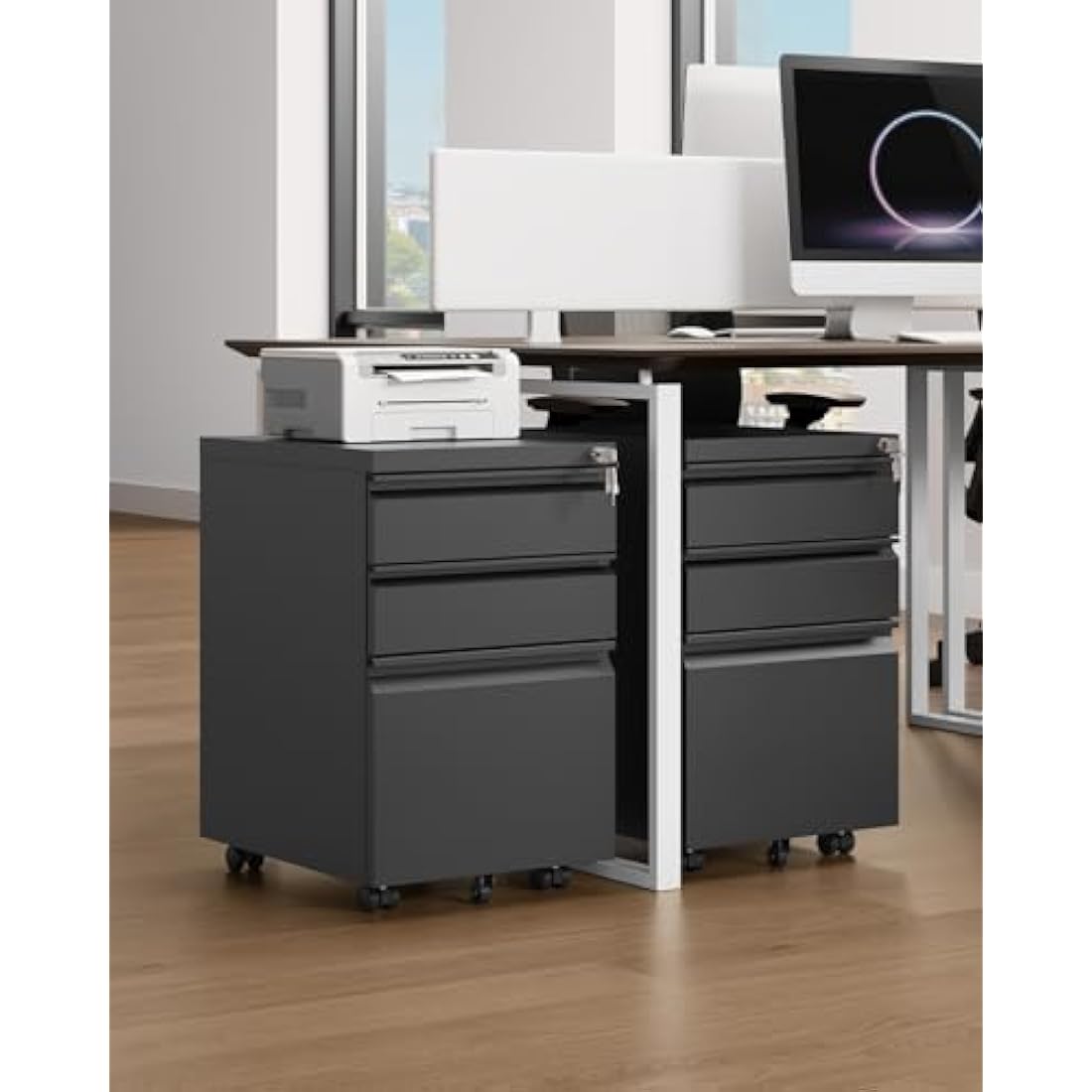YITAHOME 3-Drawer Mobile File Cabinet | Lockable Steel Under Desk Storage