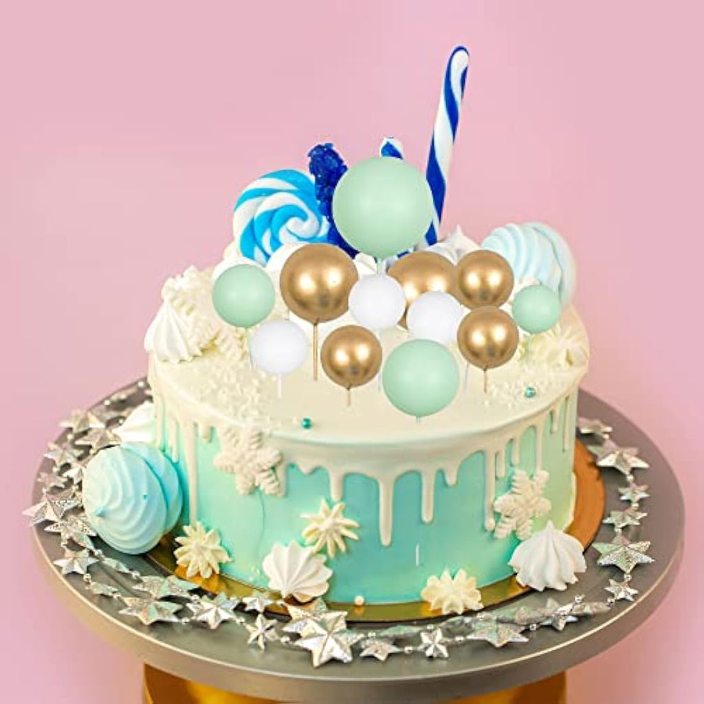 Gyufise 30Pcs Ball Cake Toppers | Green Gold White Foam Cupcake Decor