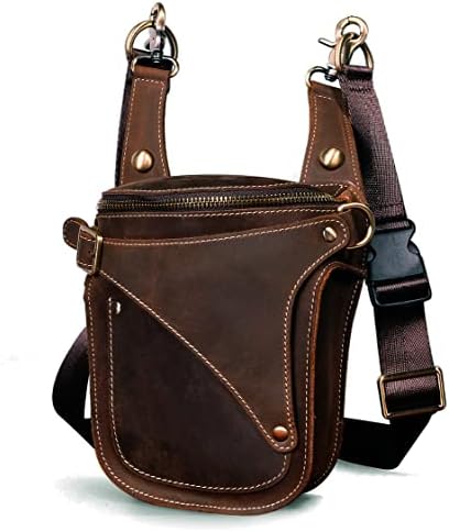Le'aokuu Mens Genuine Leather Motorcycle Drop Leg Bag | Waist Pack