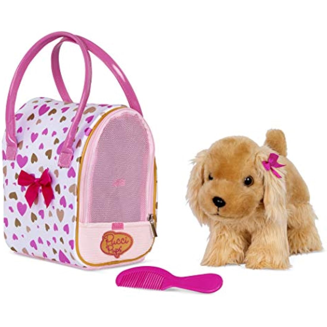 Pucci Pups Plush Cocker Spaniel Toy Dog with Pink Heart Carrier Bag