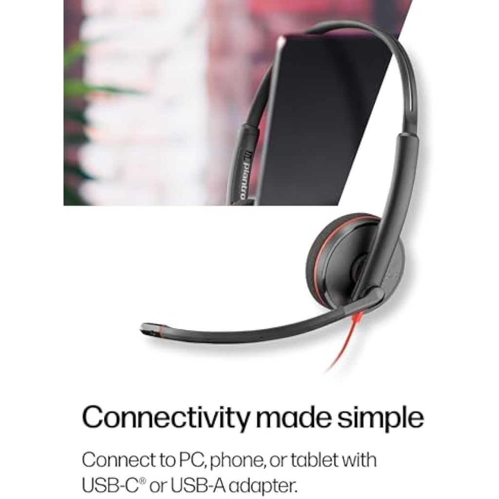 Poly Blackwire 3220 Wired Stereo Headset | USB-C & USB-A | Noise-Canceling