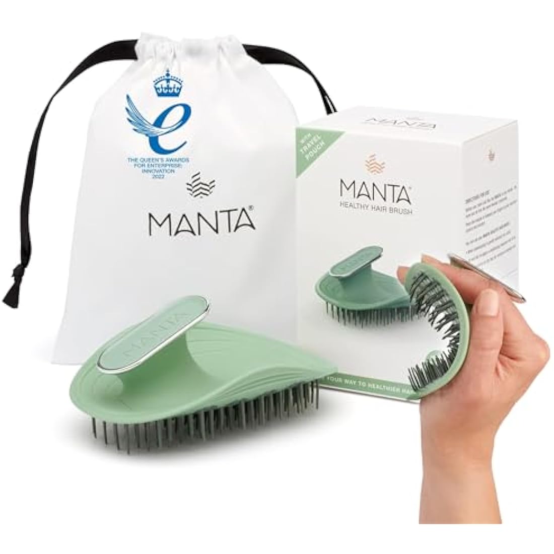 Manta Original Anti-Breakage Detangling Hairbrush – Serene Green