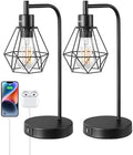 EDISHINE Industrial Touch Bedside Lamps Set of 2 with USB Ports