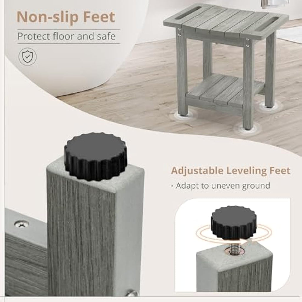 LUE BONA HDPS Shower Bench – Waterproof Bath Stool with Shelf, Grey