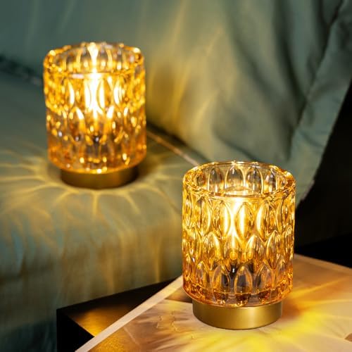 Battery Operated Glass Table Lamps with Timer – Set of 2