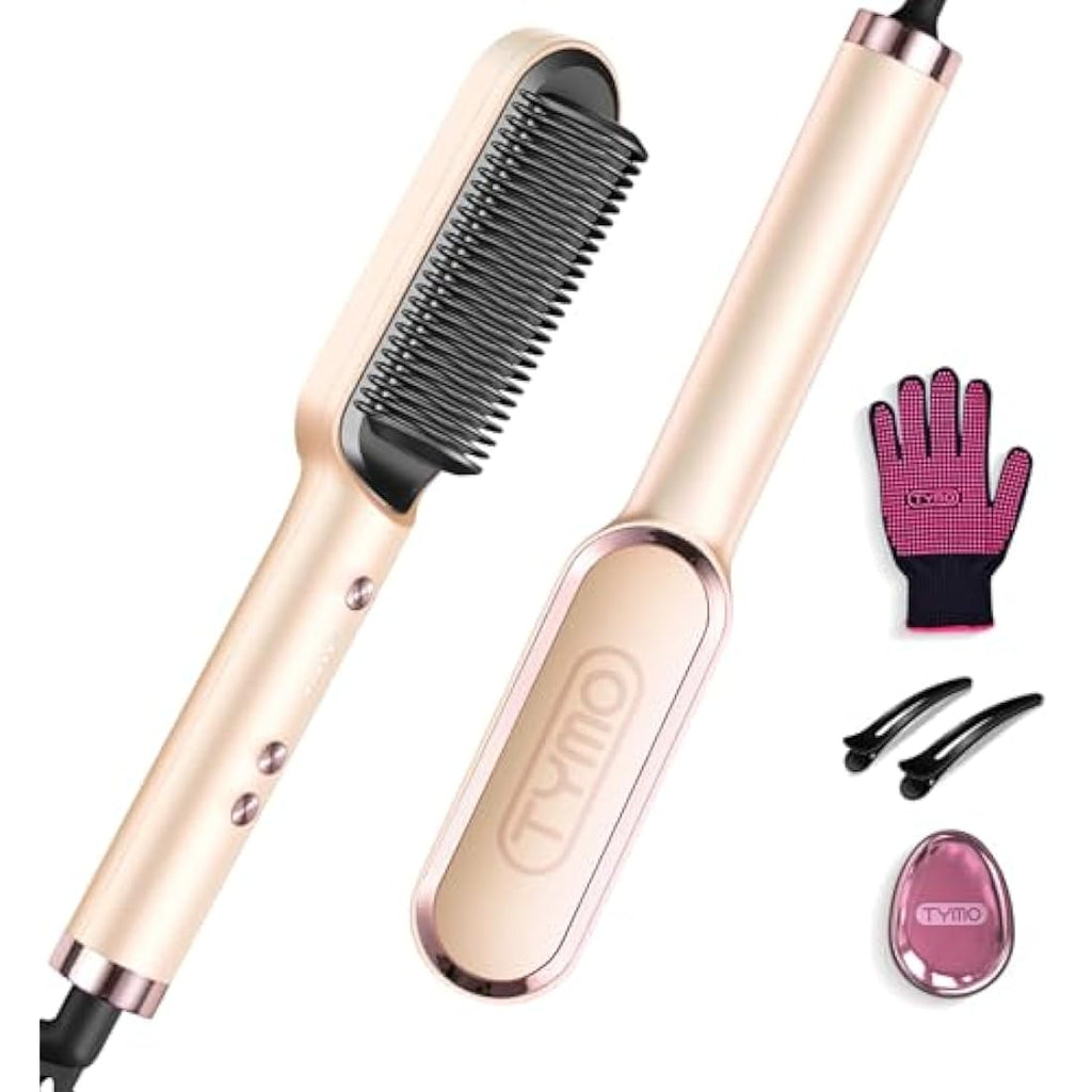 TYMO Hair Straightener Brush - 2-in-1 Ionic Ceramic Flat Iron, Peach