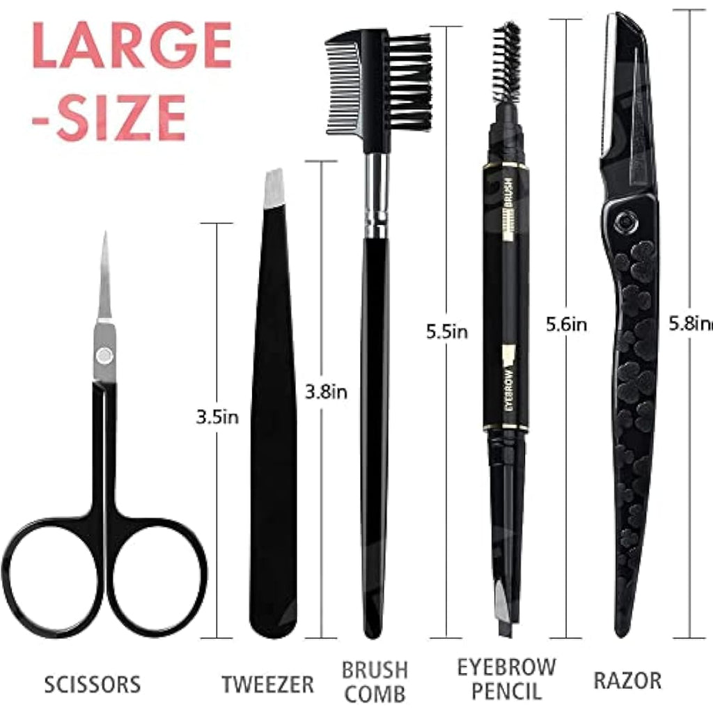 Gibot 5-Piece Stainless Steel Eyebrow Grooming Kit with Travel Case