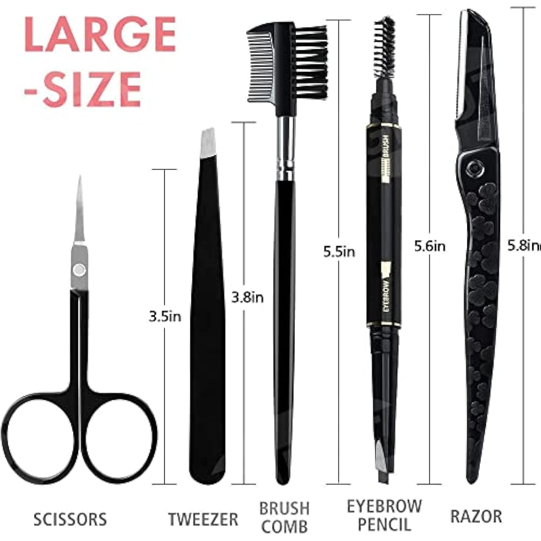 Gibot 5-Piece Stainless Steel Eyebrow Grooming Kit with Travel Case