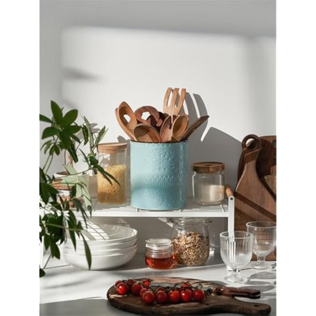 DOWAN Large Ceramic Utensil Holder – Farmhouse Kitchen Crock, Blue
