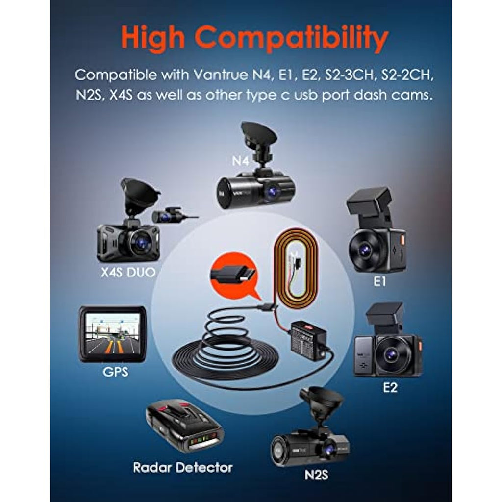 VANTRUE USB-C Dashcam Hardwire Kit – 5-Level Low Voltage Protection