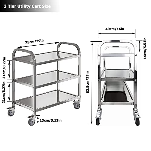 Nisorpa 3-Tier Stainless Steel Utility Cart | Rolling Catering Trolley