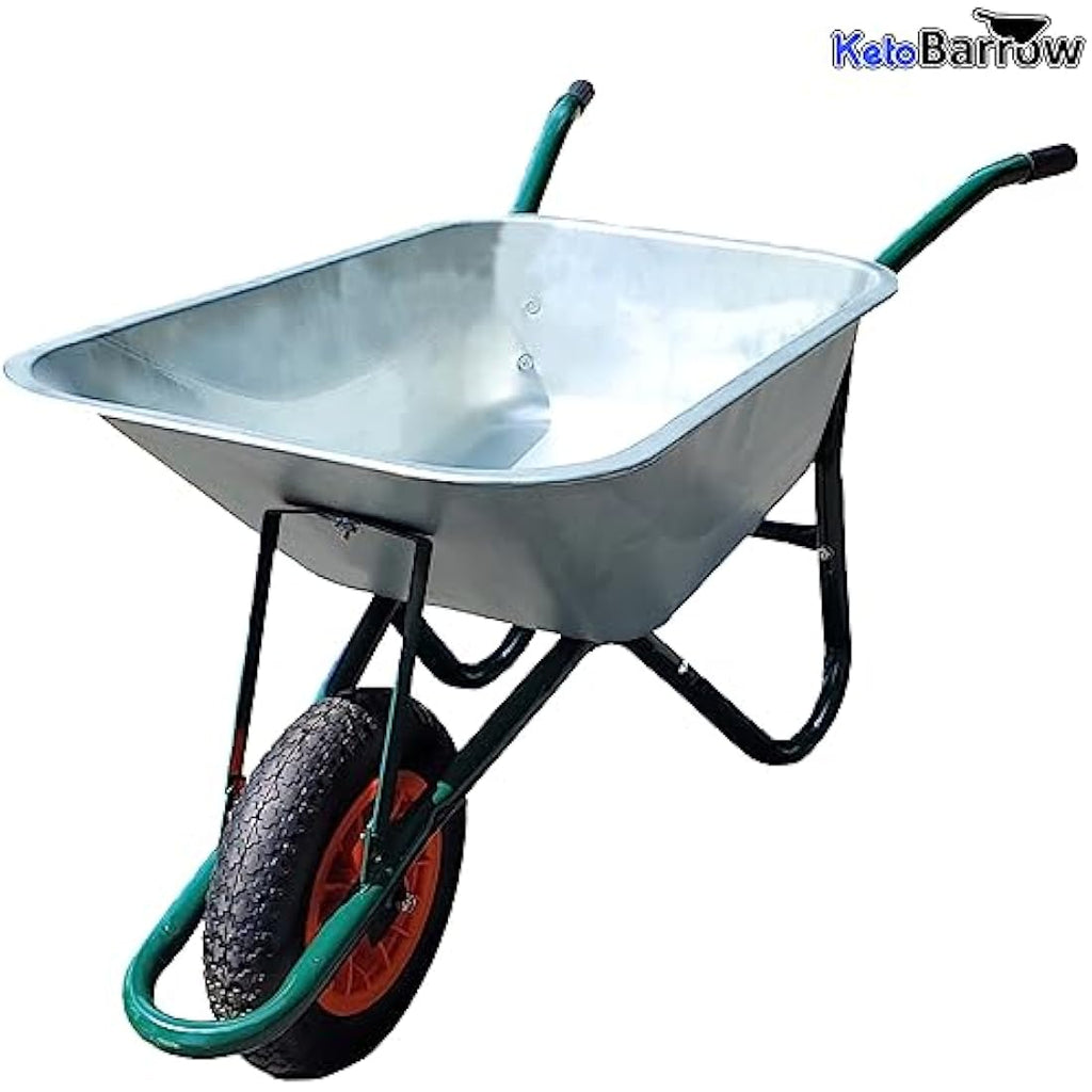 100L Galvanised Steel Garden Wheelbarrow – Pneumatic Tyre