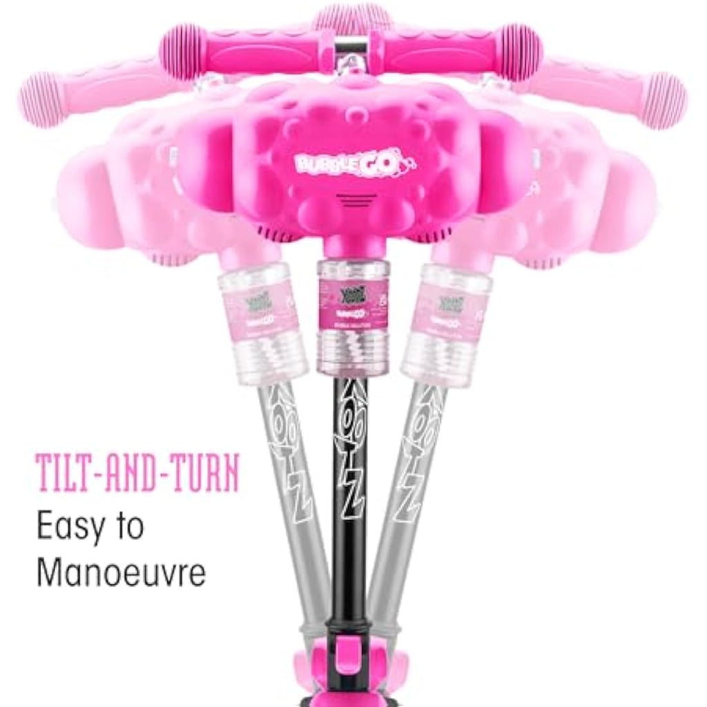 Xootz Bubble Go Kids 3-Wheel Scooter – Foldable Bubble Machine, Pink
