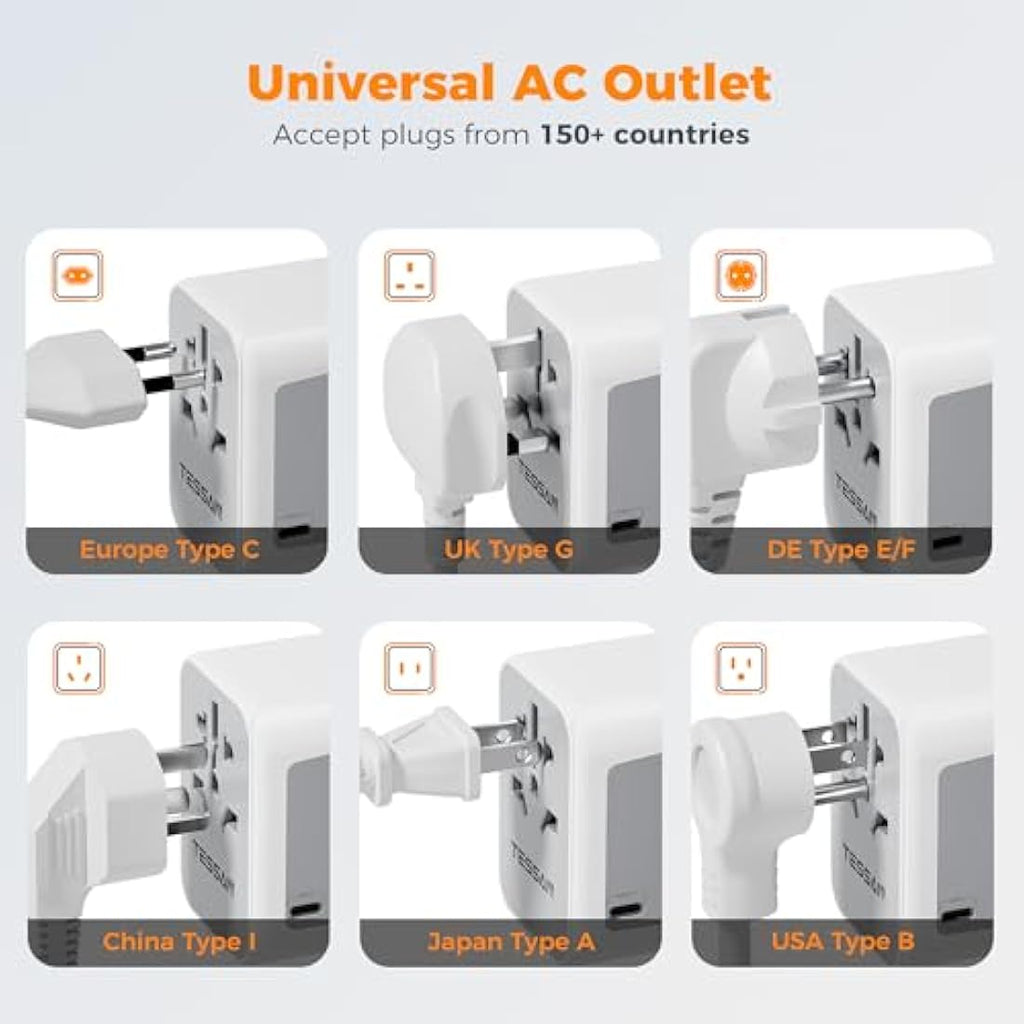 TESSAN Universal Travel Adapter | 28W Worldwide Plug with 5 USB Ports