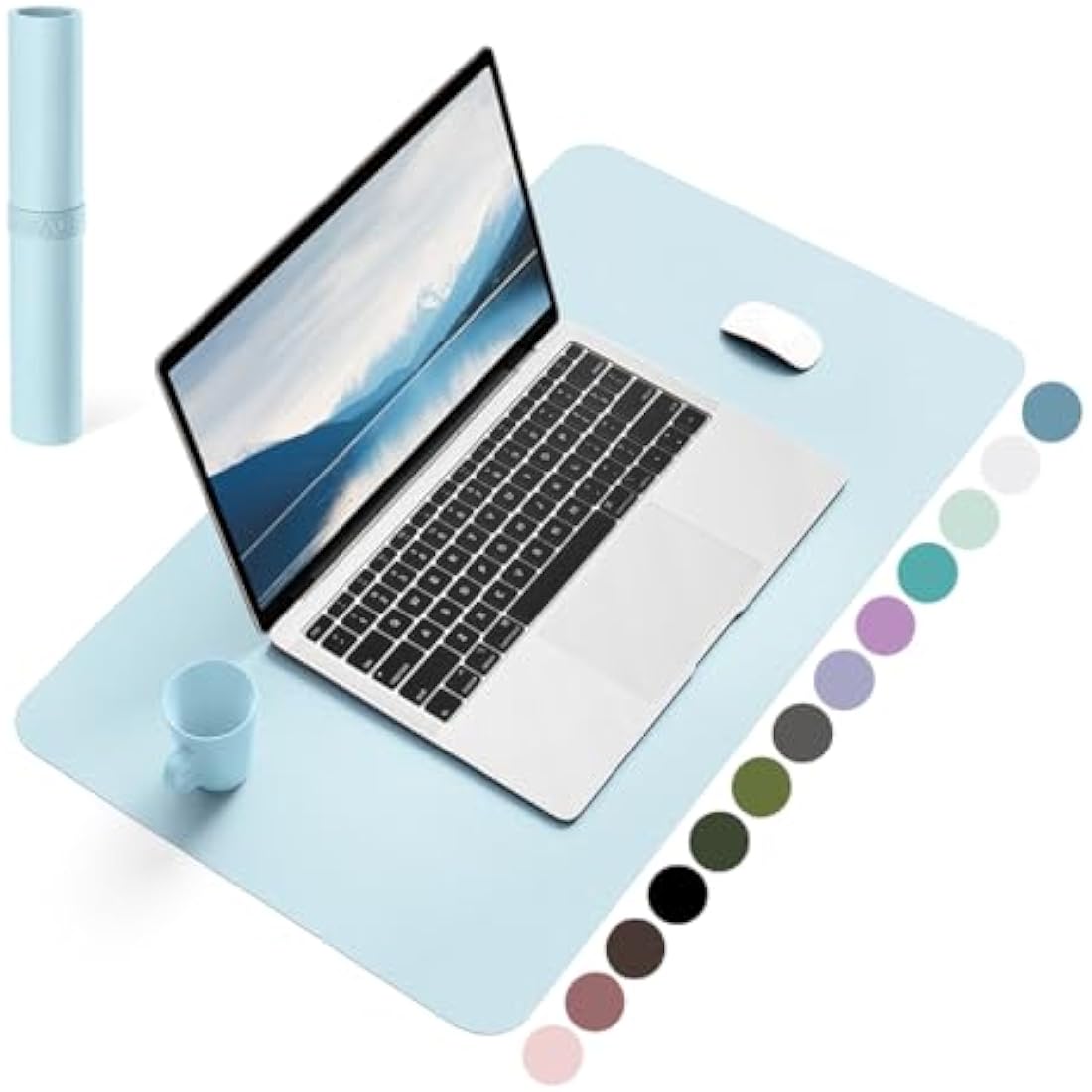 PVC Leather Desk Pad – Waterproof Non-Slip Mat, Light Blue