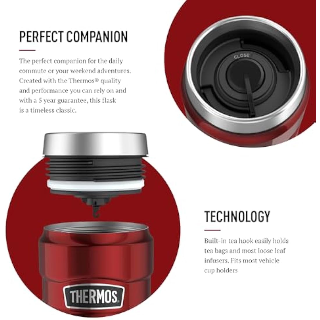 Thermos Stainless King Travel Tumbler – 470ml Insulated Flask in Red