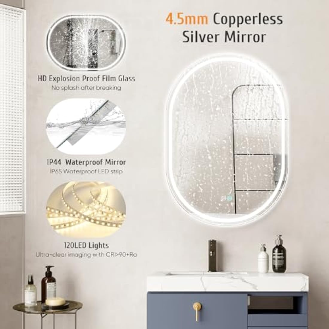 SenDeluz Oval LED Bathroom Mirror | Dimmable Backlit Vanity with Demister