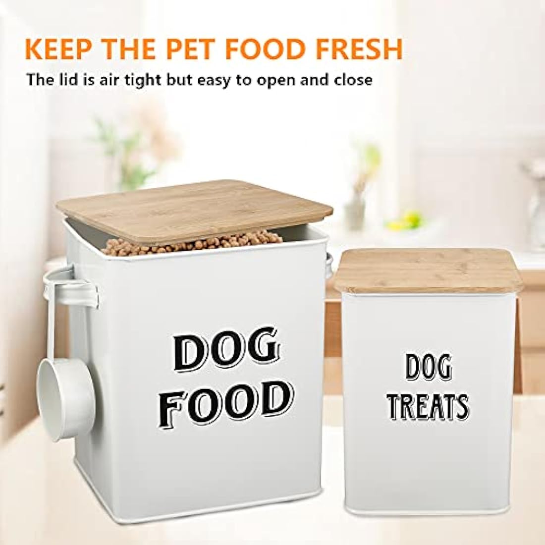Pet Food Storage Containers – Farmhouse Steel Tins with Wood Lids