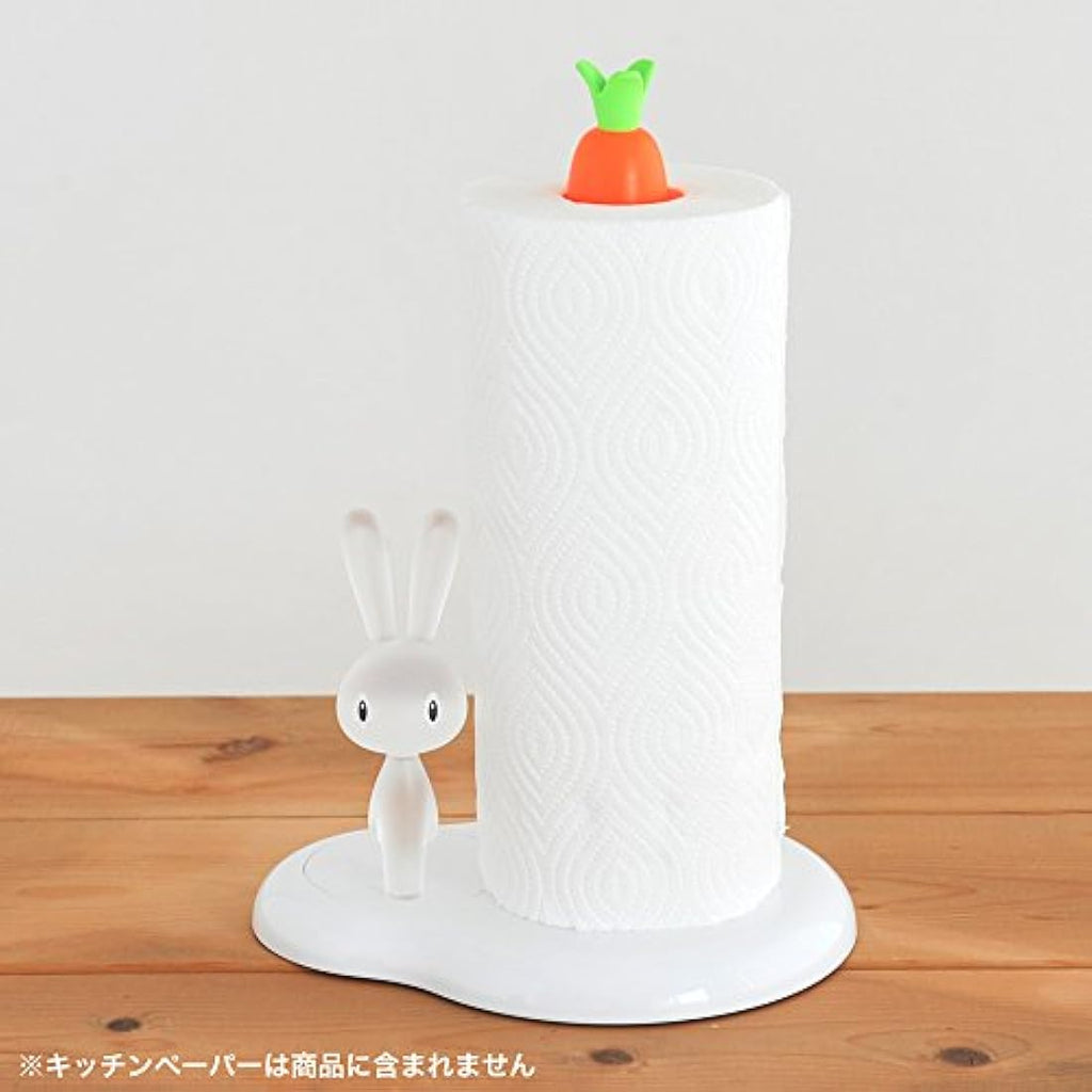 Alessi Bunny and Carrot Kitchen Roll Holder - White Resin Paper Towel Stand