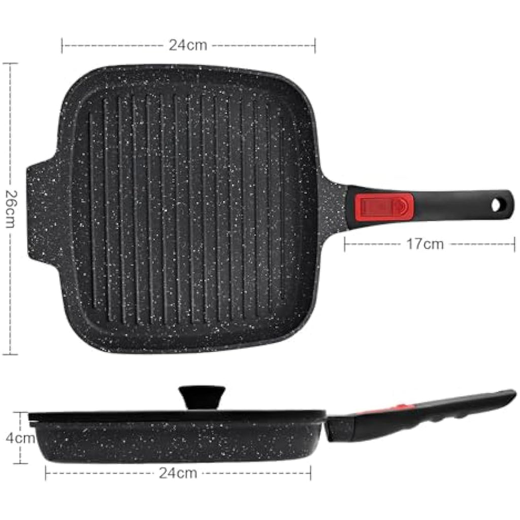 RANX INGST Non-Stick Griddle Pan with Lid | 26cm Cast Aluminium Steak Pan