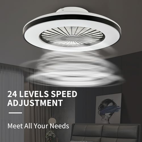 BKZO Modern LED Ceiling Fan with Light | Dimmable 24-Speed Black 50CM