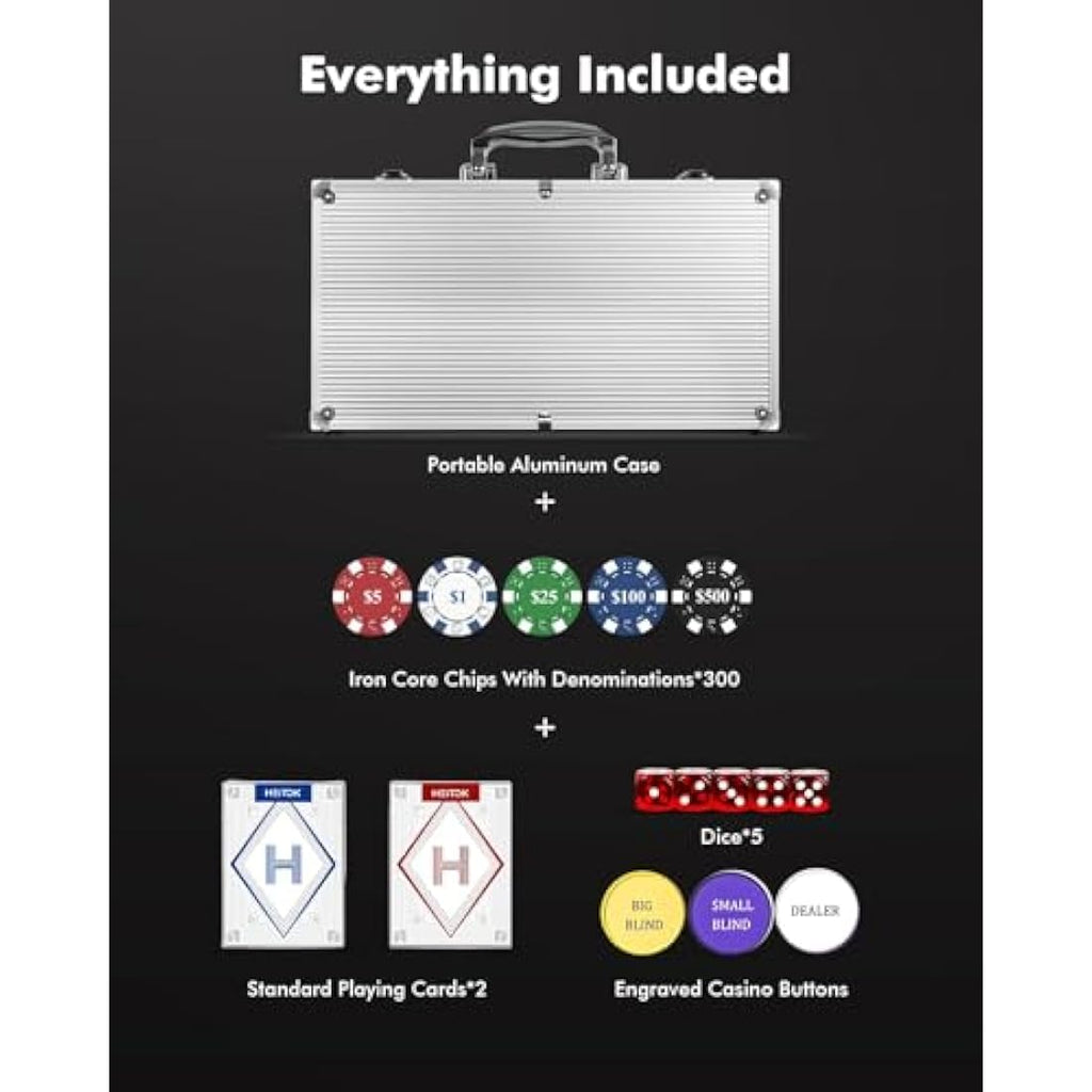 HEITOK 300-Piece Poker Set with 11.5g Chips and Aluminum Case