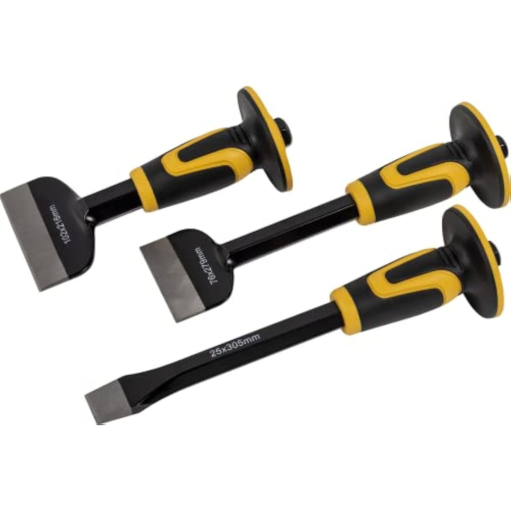 Roughneck 3-Piece Bolster & Chisel Set with Hand Guards | Heavy Duty