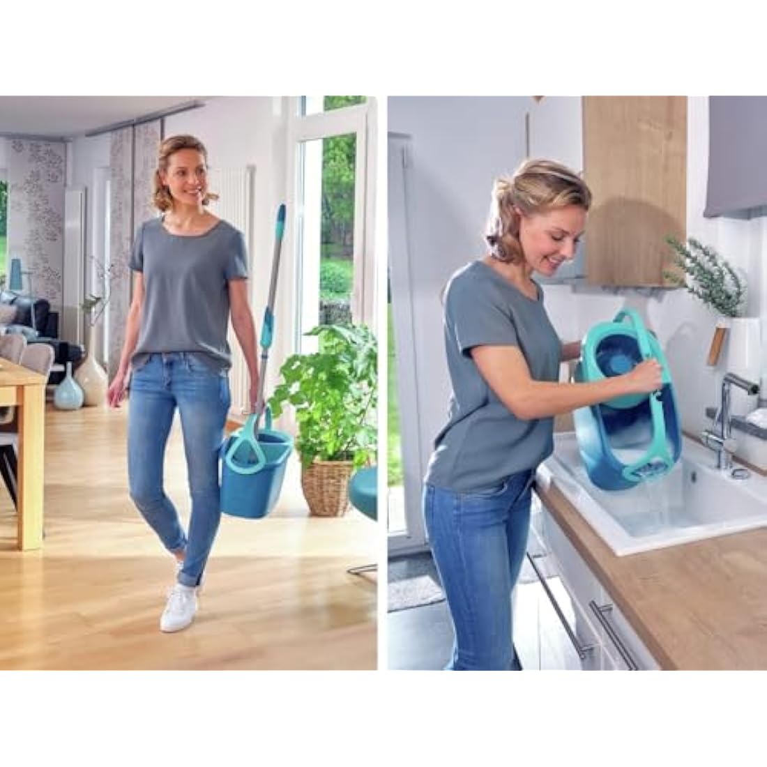 Leifheit Clean Twist Disc Mop Ergo Set | Microfibre Spin Mop and Bucket