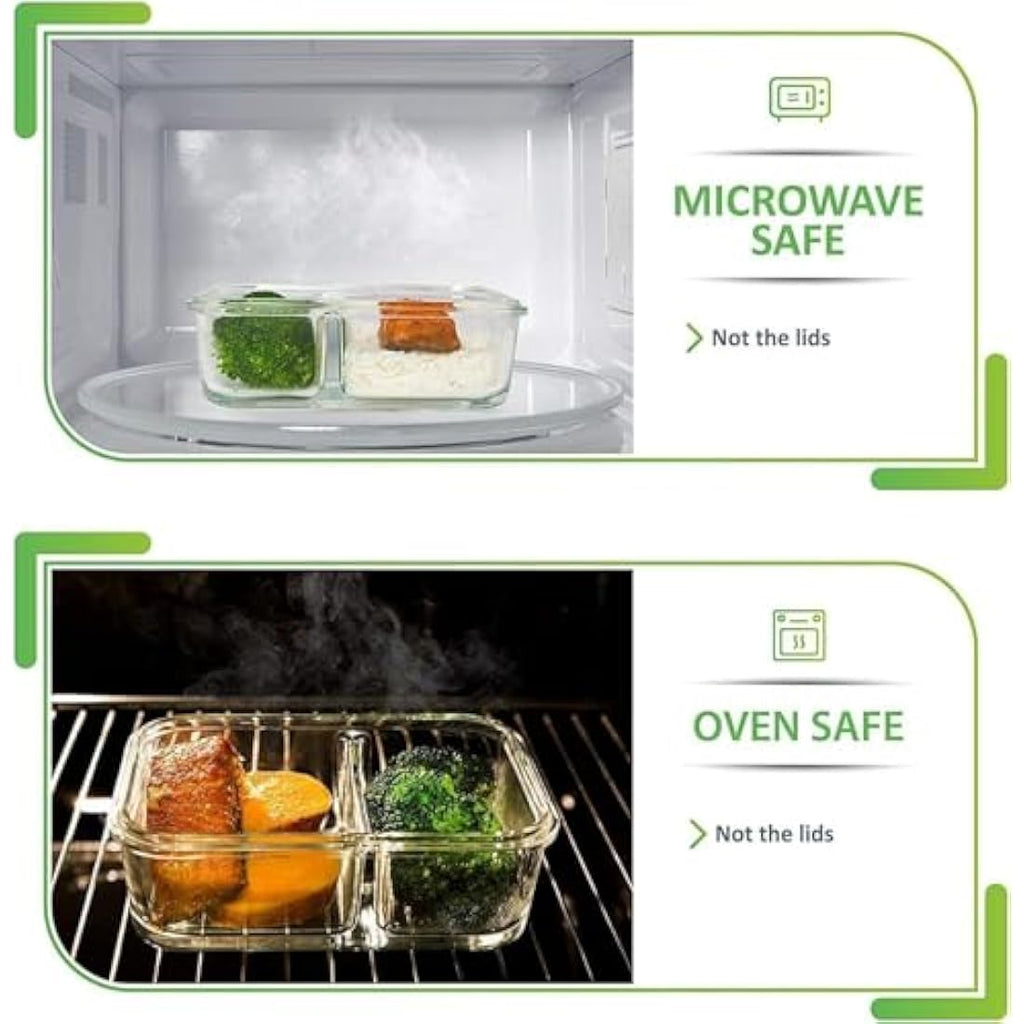 Jolof Store 2-Compartment Glass Meal Prep Containers - 5-Pack, 850ml