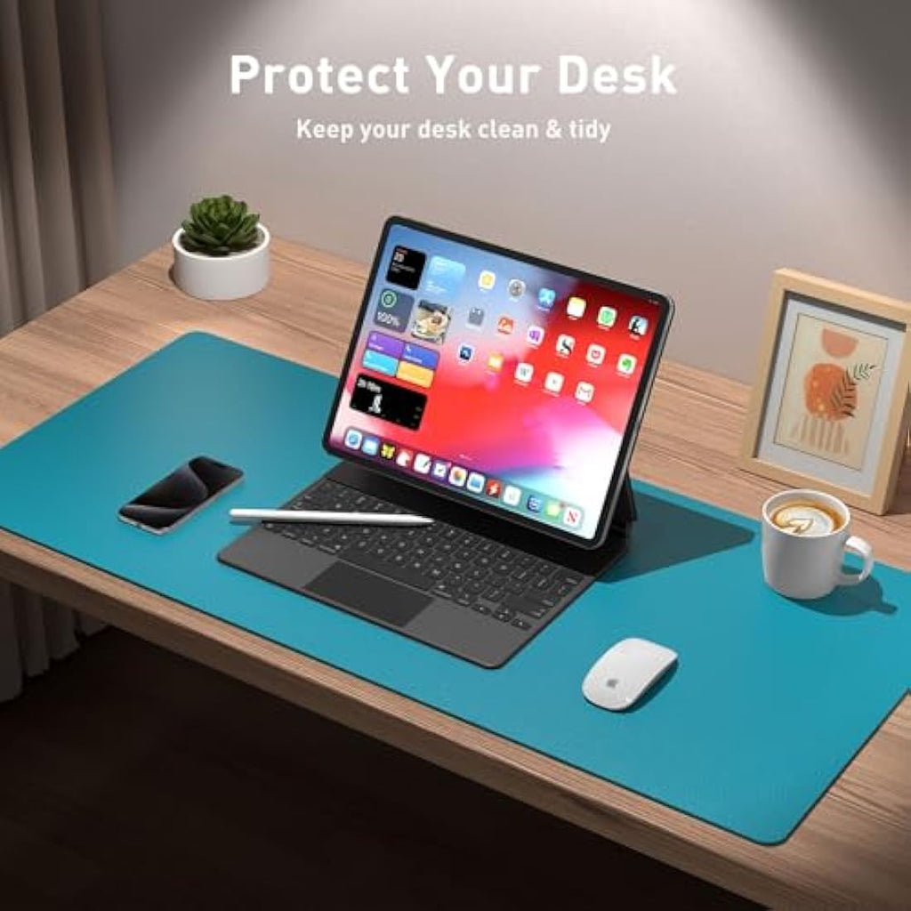 Aothia PU Leather Desk Mat – Waterproof Non-Slip Mouse Pad, Turquoise Blue