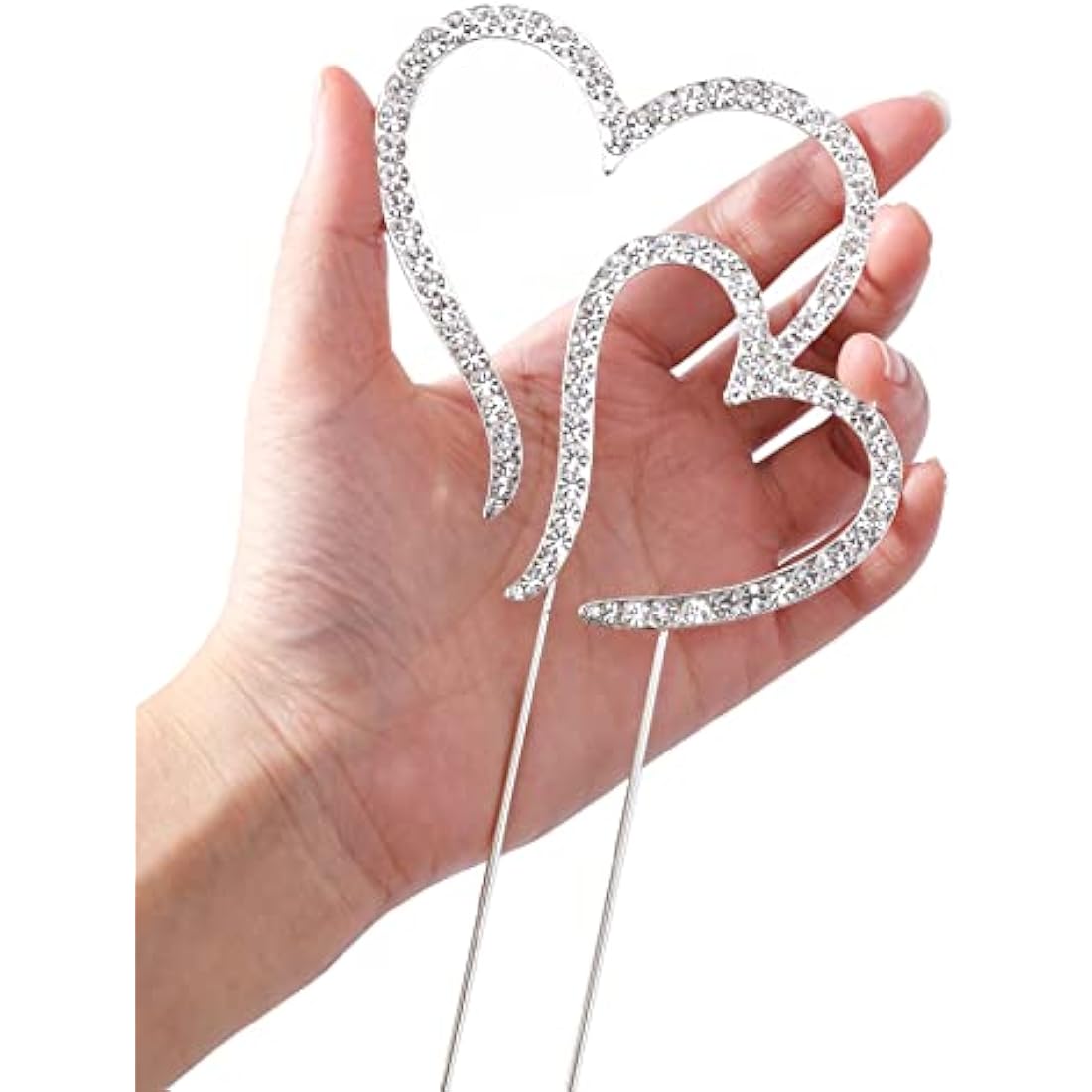 LOVENJOY Double Heart Wedding Cake Topper | Silver Crystal Rhinestone