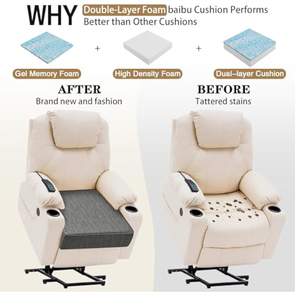 baibu Memory Foam Seat Cushion for Recliner – Dual-Layer Orthopedic Support