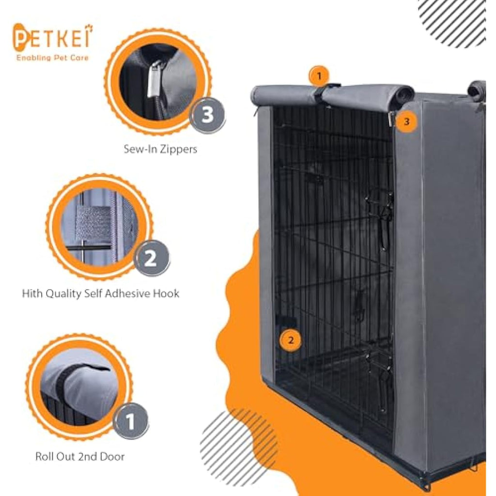 PETKEI Dog Crate Cover – 48 Inch Waterproof 600D Oxford Cage Cover