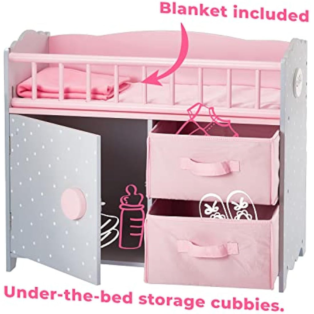 Olivia's Little World Wooden Doll Crib with Storage Cabinet & Cubby