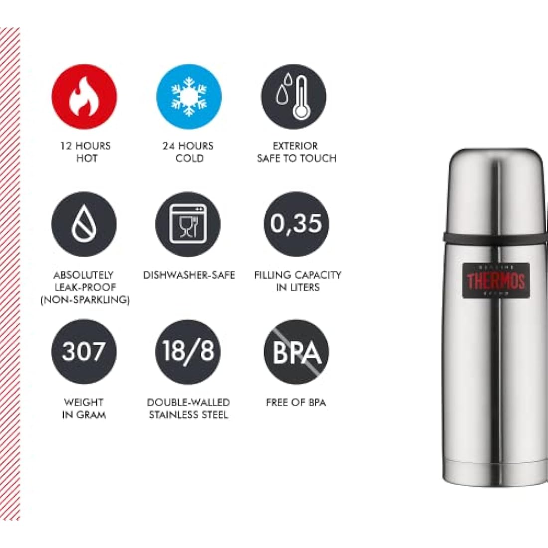 Insulated Stainless Steel Flask - 350ml Compact Thermos
