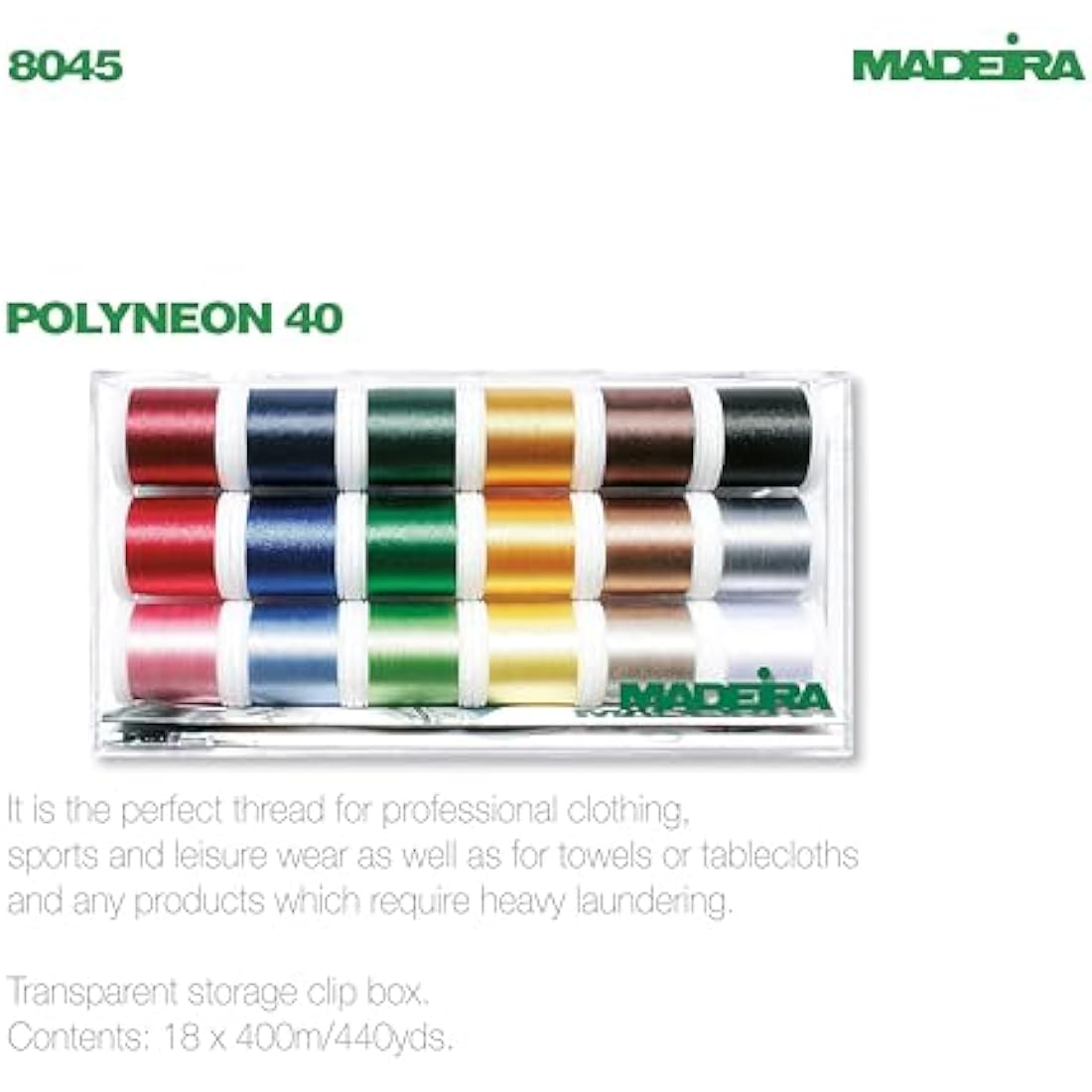Madeira Polyneon Embroidery Thread Box – 18 Colours x 400m Spools